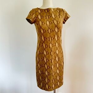 Lauren Ralph Lauren Snake Print Sheath Dress XS Brown Tan Cap Sleeve Knee Length